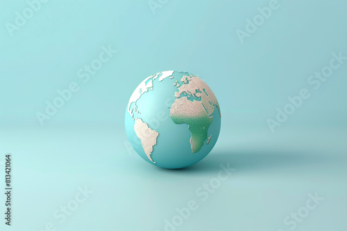 A 3D earth globe icon with a smooth finish on a pastel blue background 