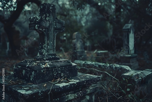 A Grave Mark Left Behind by a Restless Spirit in an Abandoned Cemetery at Night