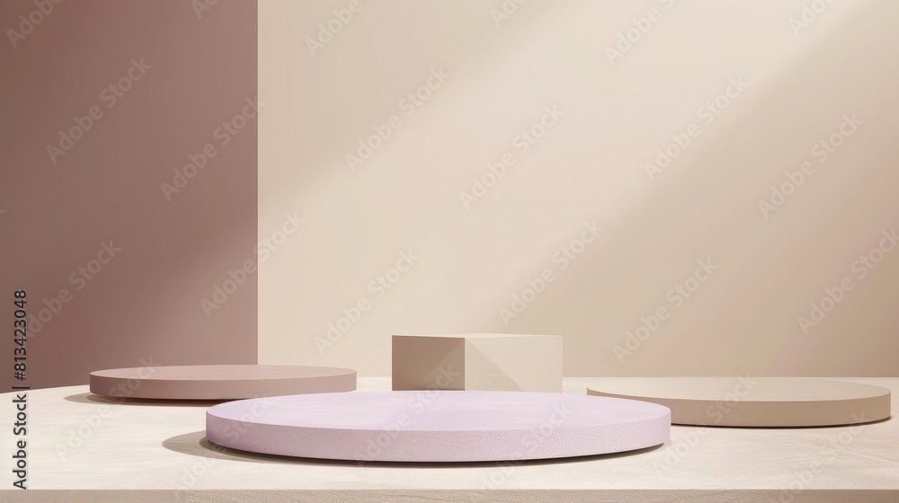 Modern Neutral Tone Podium for Sophisticated Organic Cosmetic Displays, Perfect for 3D Showcases of Beauty Treatment Products Modern Neutral Tone Podium for Sophisticated Organic Cosmetic Displays, Perfect for 3D Showcases of Beauty Treatment Products
