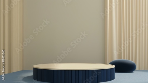 Navy Blue Podium Background for Luxury Organic Cosmetic, Skin Care, Beauty Treatment Product Display 3D, Ideal for Modern Retail Presentations