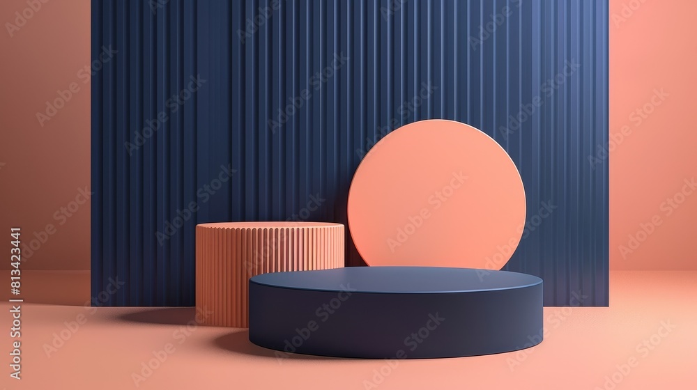 Stylish Red and Blue Podium for Dynamic Organic Cosmetic and Skincare Product 3D Displays, Ideal for High-End Retail Marketing Stylish Red and Blue Podium for Dynamic Organic Cosmetic and Skincare Product 3D Displays, Ideal for High-End Retail Marketing
