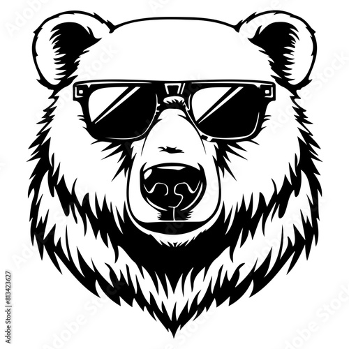 cool Polar bear wearing sunglass black silhouette logo svg vector, Polar bear icon illustration