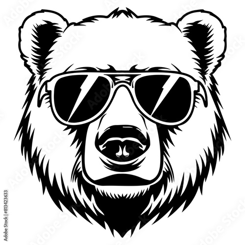 cool Polar bear wearing sunglass black silhouette logo svg vector, Polar bear icon illustration