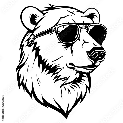 cool Polar bear wearing sunglass black silhouette logo svg vector, Polar bear icon illustration
