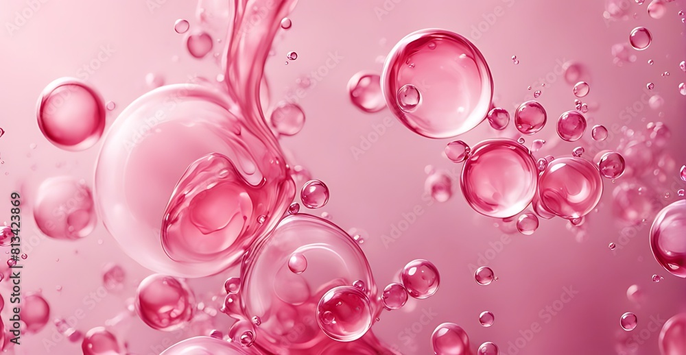 red pink abstract oil bubbles or face serum background. pink Oil and water bubbles molecule ,pink Bubbles oil or collagen serum for cosmetic product, banner poster red pink abstract oil bubbles or face serum background. pink Oil and water bubbles molecule ,pink Bubbles oil or collagen serum for cosmetic product, banner poster