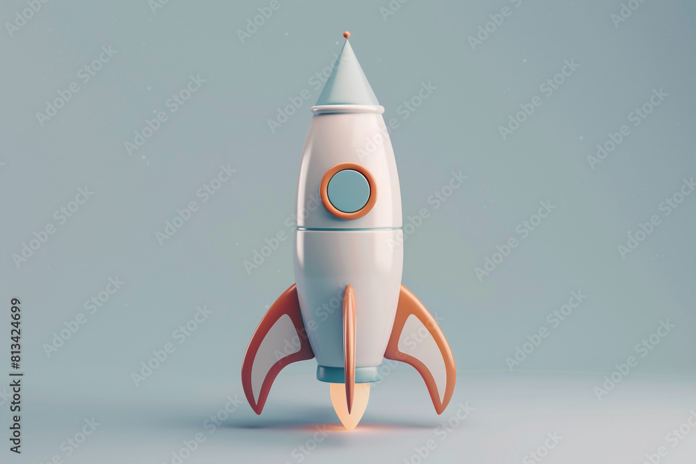 A 3D rocket icon launching, on a pastel space grey background A 3D rocket icon launching, on a pastel space grey background
