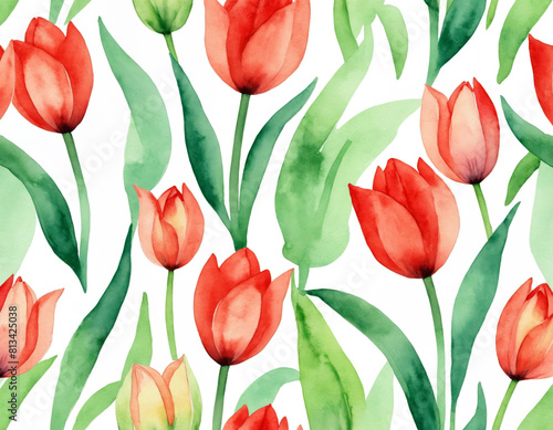 Elegant Watercolor Tulips Seamless Pattern  Perfect for Spring Textiles