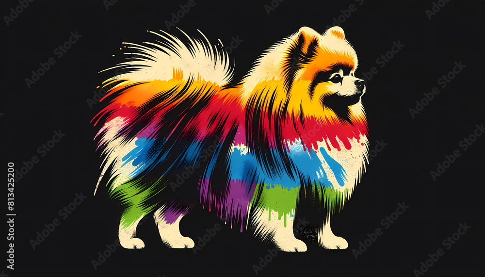 Fototapeta premium Pomeranian Dog Concept for respecting and supporting the diversity of Gay Lesbian transgenders Equality in pride month vector illustration Celebrate Pride Month with Rainbow LGBTQ+ flag