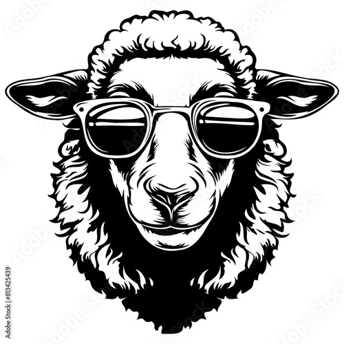 cool Sheep wearing sunglass black silhouette logo svg vector, Sheep icon illustration