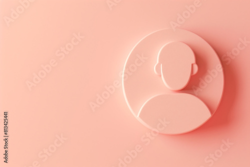 A 3D user profile icon, on a pastel powder pink background 