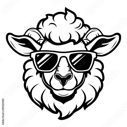 cool Sheep wearing sunglass black silhouette logo svg vector, Sheep icon illustration