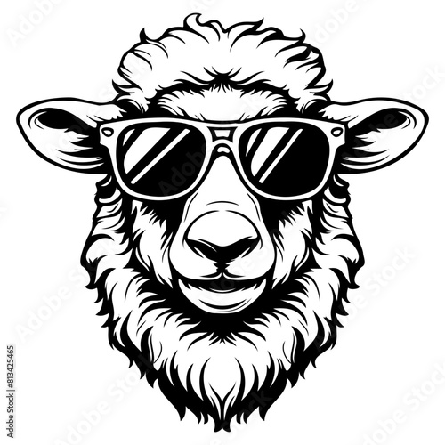 cool Sheep wearing sunglass black silhouette logo svg vector, Sheep icon illustration