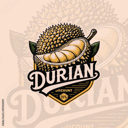 Logo of Durian design. illustration of an fruit durian. Durian label.