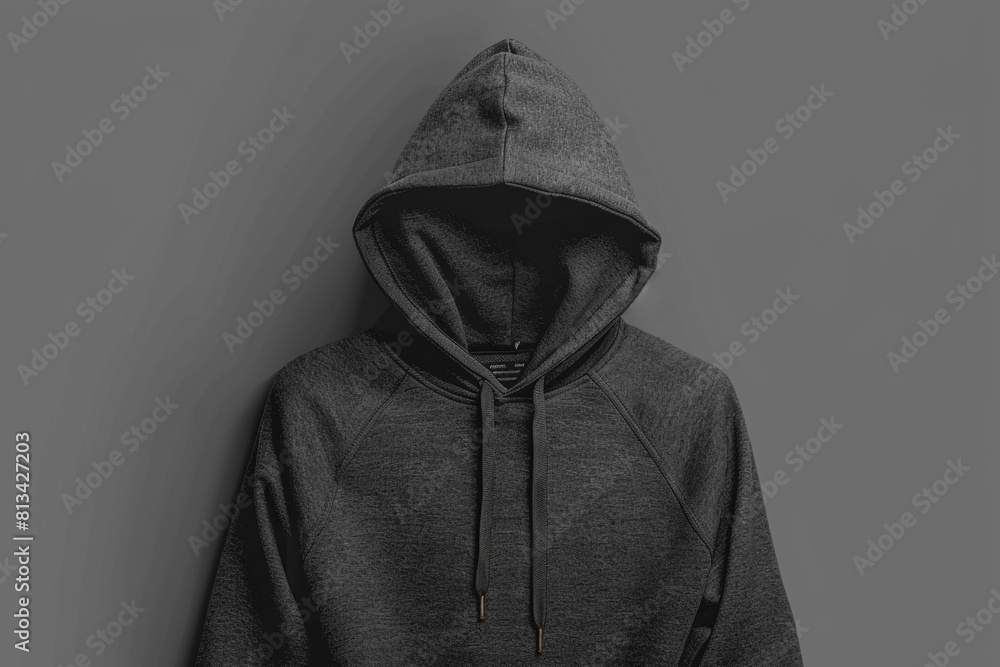 A black hoodie on a grey background, perfect for showcasing your designs A black hoodie on a grey background, perfect for showcasing your designs