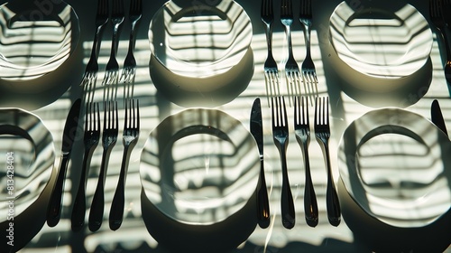 Backlit plastic forks and plates on a light table photo