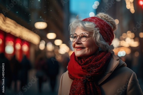 Senior Woman Smiling in Winter Evening
