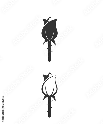 Rose icon with leaves stock illustration
