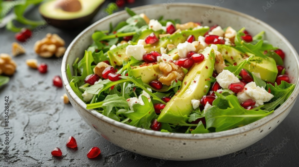 Fresh Avocado Pomegranate Salad with Walnuts and Feta Cheese Fresh Avocado Pomegranate Salad with Walnuts and Feta Cheese
