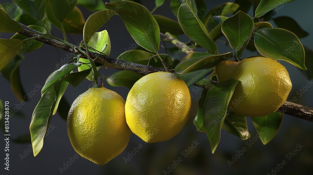 Fresh Delicious Lemons on Branch Cut Out in 8K Resolution


