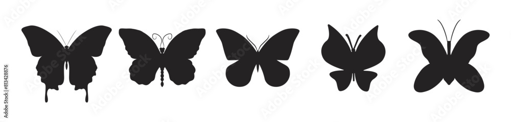 Set of line art butterflies, monochrome illustration butterflies vector