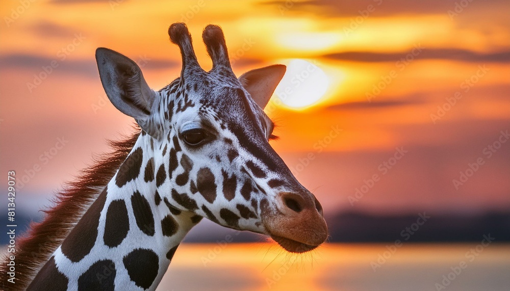 Naklejka premium photorealistic, rich in detail, colorful, high contrast, giraffe with zebra skin