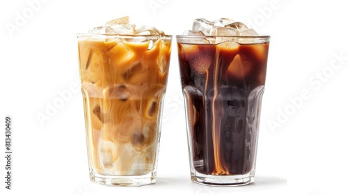 Cold and hot iced coffee drinks with cream swirl.