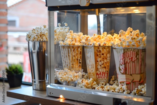Popcorn Machine Overflowing With Freshly Popped Popcorn © Yasir