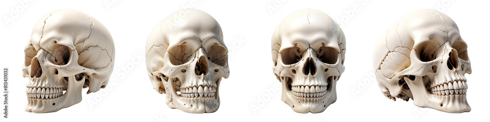 Set collection of skulls in diffrent positions isolated on white background. Set collection of skulls in diffrent positions isolated on white background.