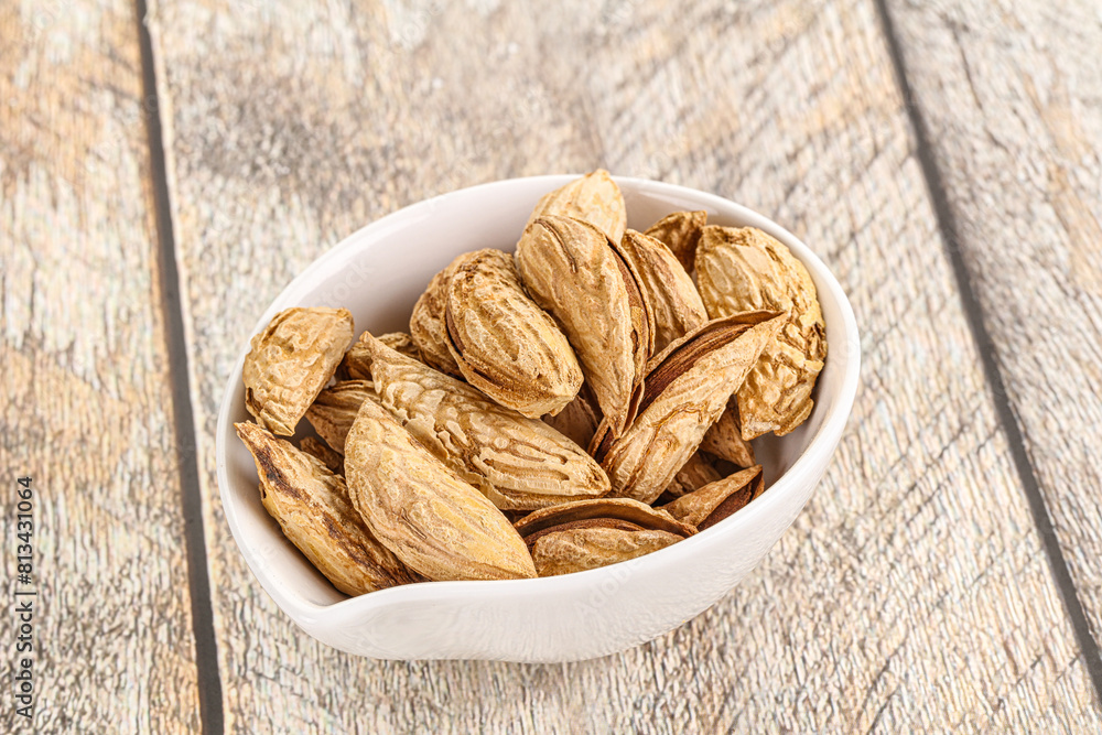 Shelled dry almond nut heap Shelled dry almond nut heap