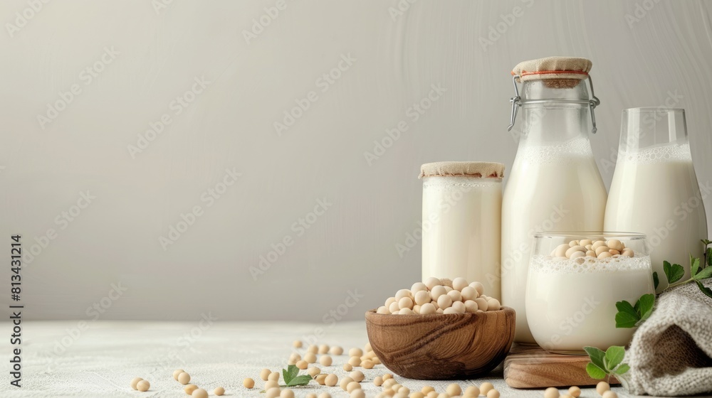 A glass of milk and some beans on a table. A glass of milk and some beans on a table.