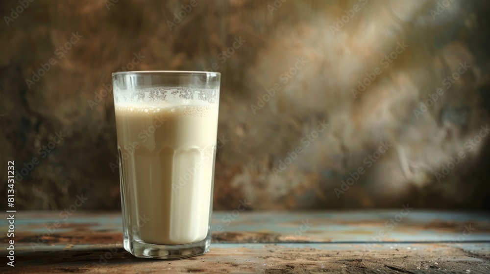 A glass of milk on a wooden table. A glass of milk on a wooden table.