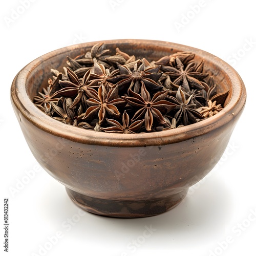 star aniseed on the bowl white isolated photo, product photo concept photo