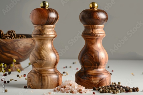 Wooden Pepper Grinders on Table © Yasir
