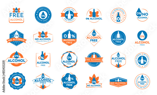The set of alcohol free logo in a vector Illustration. Big blue collection badges