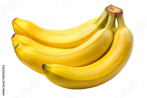 Group yellow bananas isolated on white  side view  clipping