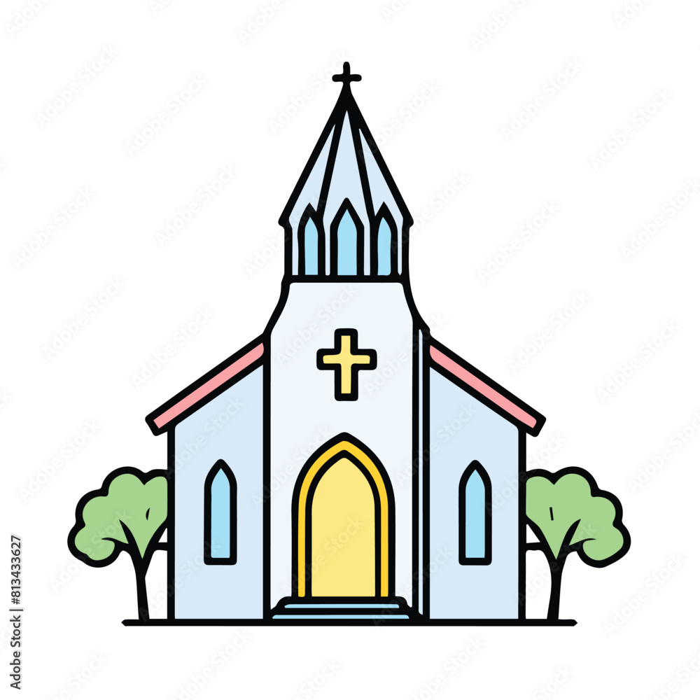 church line color filled illustration design