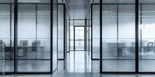 Empty office with glass doors. Concept Interior Design, Glass Walls, Corporate Aesthetics © Anastasiia