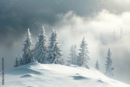 Snow Covered Hill With Trees