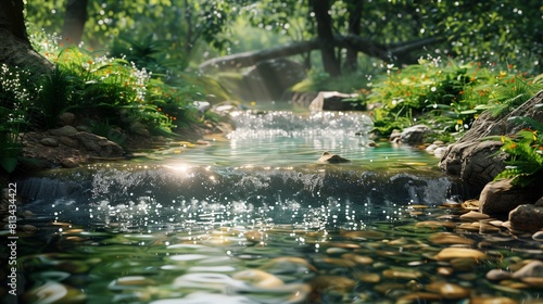 Serene stream in a lush forest setting