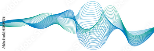 Undulate wave swirl swoosh, dynamic twisted lines, music soundwave, abstract border, teal and blue color flow. Transparent isolated element on white background