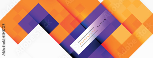 Vibrant purple and orange geometric pattern with rectangles and symmetry on a white background, creating a bold and eyecatching art piece