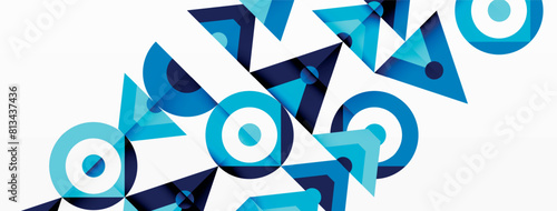 A beautiful geometric pattern featuring electric blue and azure circles on a white background, showcasing symmetry and artistry in the design