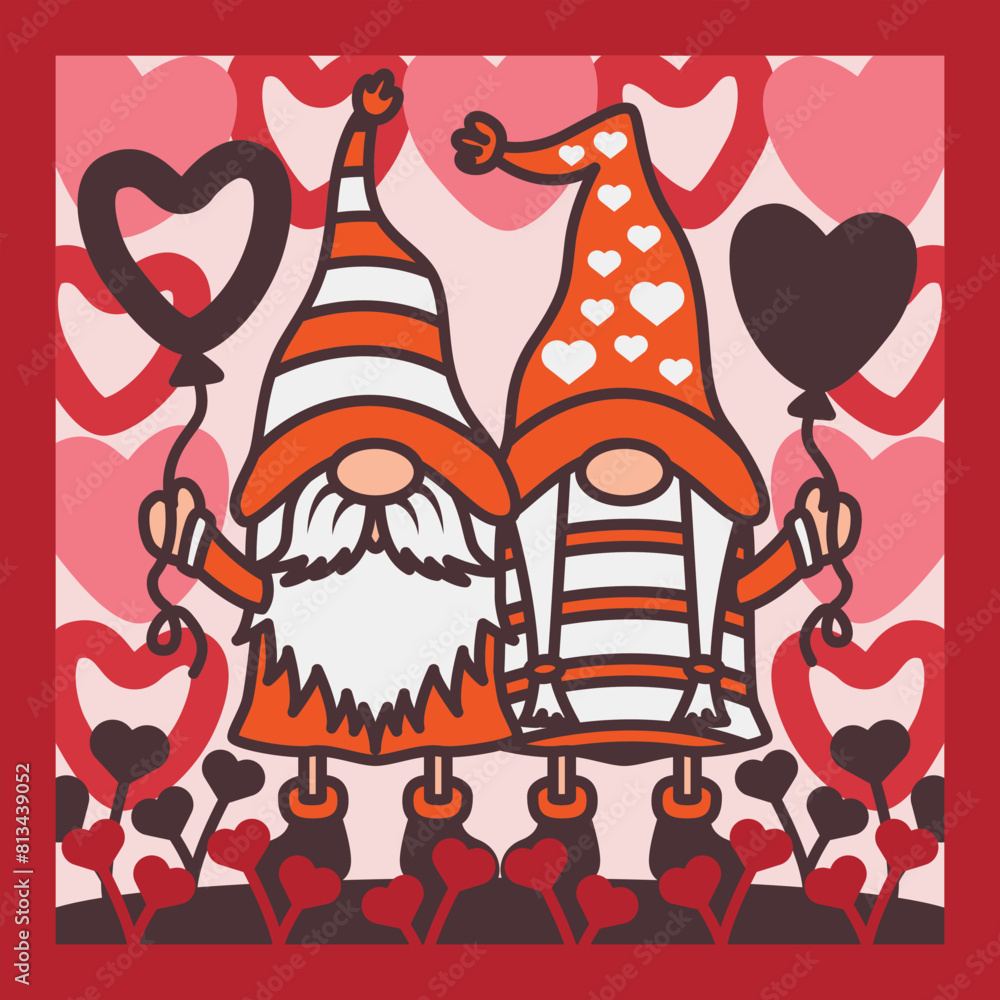 Obraz premium Valentine Gnome Shadow Box Background