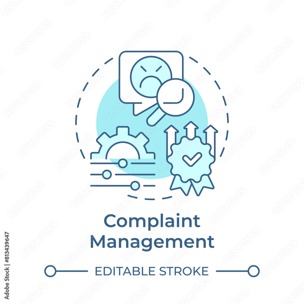 Complaint management soft blue concept icon. Customer service, quality standards. Round shape line illustration. Abstract idea. Graphic design. Easy to use in infographic, presentation Complaint management soft blue concept icon. Customer service, quality standards. Round shape line illustration. Abstract idea. Graphic design. Easy to use in infographic, presentation
