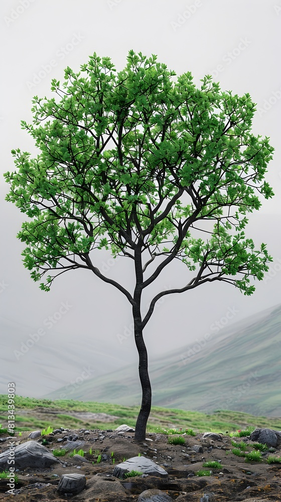 Obraz premium Vibrant Green Foliage of a Thriving Tree Against a Blank Background