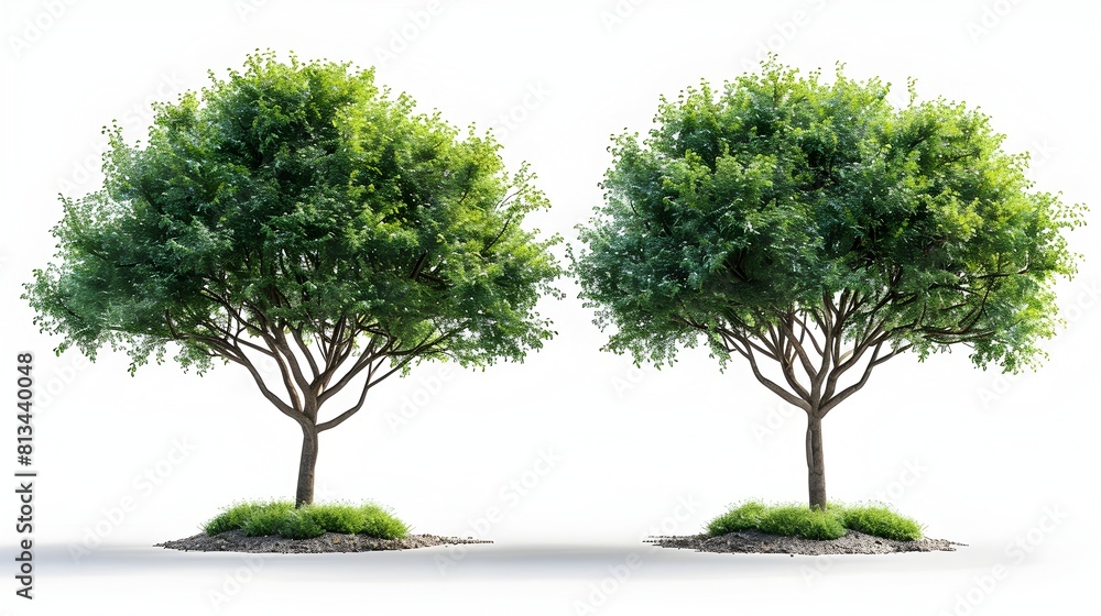 Pair of Lush Flourishing Trees Standing Tall in a Natural Serene Environment Pair of Lush Flourishing Trees Standing Tall in a Natural Serene Environment