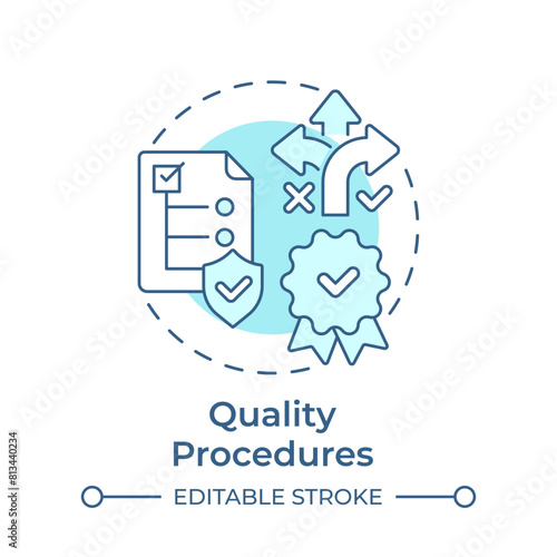 Quality procedures soft blue concept icon. User service, process flow. Regulatory standards. Round shape line illustration. Abstract idea. Graphic design. Easy to use in infographic, presentation