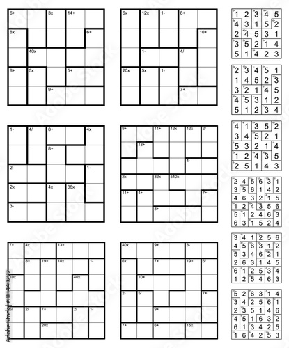 Kendoku puzzle set with solutions