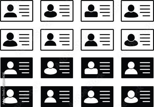 ID card icons Set. Identity signs vectors. driver license, staff identification card symbols in flat styles editable stock for website, banner and graphic designs element on transparent background.
