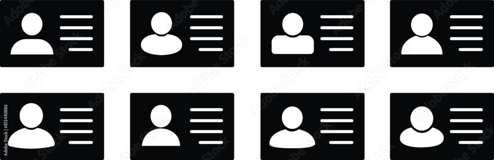 ID card icons Set. Identity signs illustration. Driver license, staff identification card symbols in Fill styles for website, banners and graphic designs elements isolated on transparent background. ID card icons Set. Identity signs illustration. Driver license, staff identification card symbols in Fill styles for website, banners and graphic designs elements isolated on transparent background.